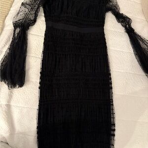 VENUS Black Long Sleeve Dress with Sheer Details
